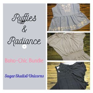 Ruffles & Radiance Summer Bundle – 3 Boho-Chic Tops – Size XL/Mixed